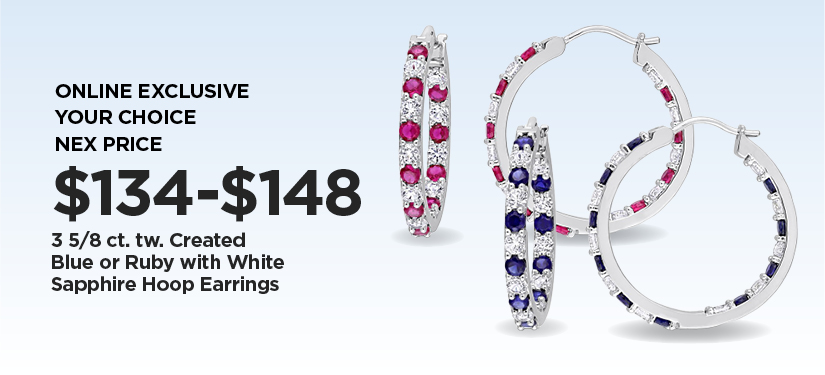 *Online Exclusive 3 5/8 ct. tw. Created Blue or Ruby with White Sapphire Hoop Earrings