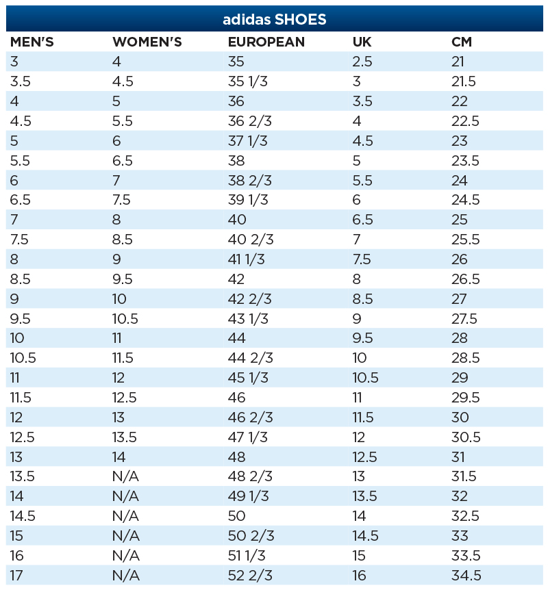 adidas children size chart