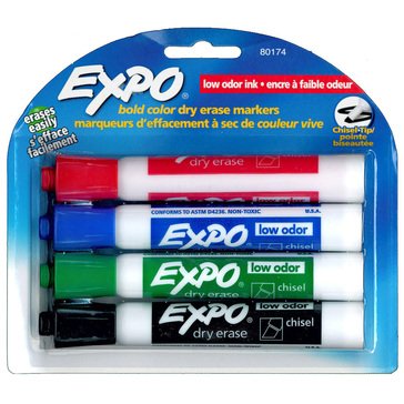 Expo Low Odor Chisel Business Dry Erase Markers, 4-count