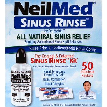 NeilMed All Natural Sinus Relief Rinse Kit Pre-mixed Packets, 50-count