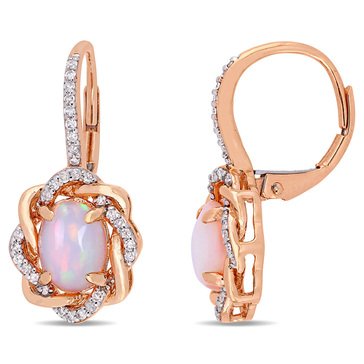 Sofia B. 10K Rose Gold 1 1/2 cttw Blue Ethiopian Opal and 1/4 cttw Diamond Twisted Halo Earrings