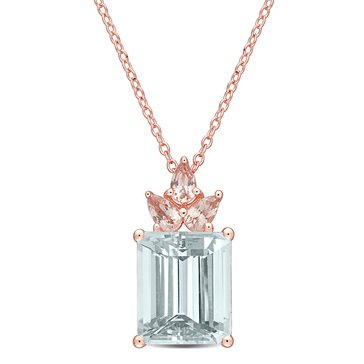 Sofia B. Rose Plated Sterling Silver 6 1/3 cttw Aquamarine and Morganite Drop Pendant