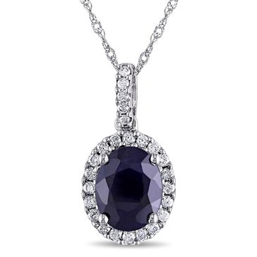 Sofia B. Oval Diffused Sapphire and 1/4 cttw Diamond Halo Pendant