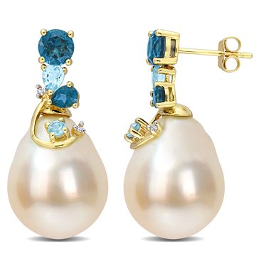 Sofia B. Black Tahitian Cultured Pearl and Blue Topaz with Diamond Accent Earrings