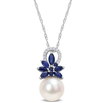 Sofia B. Cultured Freshwater Pearl, Sapphire and Diamond Accent Flower Pendant