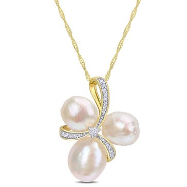 Sofia B. Cultured Freshwater Pearl and 1/10 cttw Diamond Bow Pendant