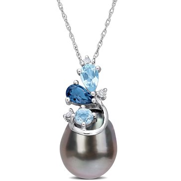 Sofia B. 14K White Gold Black Tahitian Cultured Pearl and Topaz with Diamond Accent Pendant