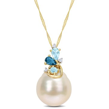 Sofia B. 14K Yellow Gold South Sea Cultured Pearl, Topaz and Diamond Accent Cluster Pendant