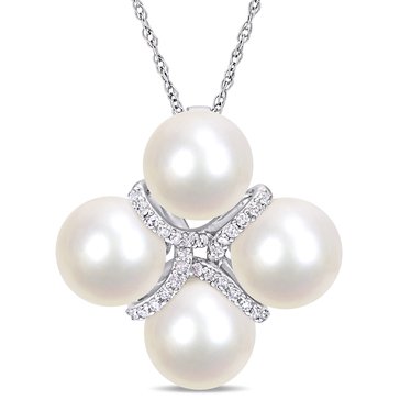 Sofia B. Cultured Freshwater Pearl and 1/7 cttw Diamond Crossover Pendant
