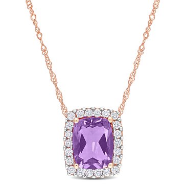 Sofia B. 2 ct Cushion-Cut Amethyst and 1/4 cttw Diamond Halo Necklace