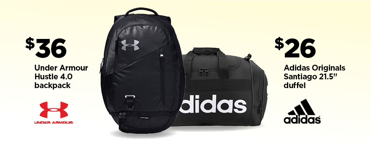 $36 Under Armour Hustle 4.0 Backpack & $26 Adidas Originals Santiago 21.5 Duffel
