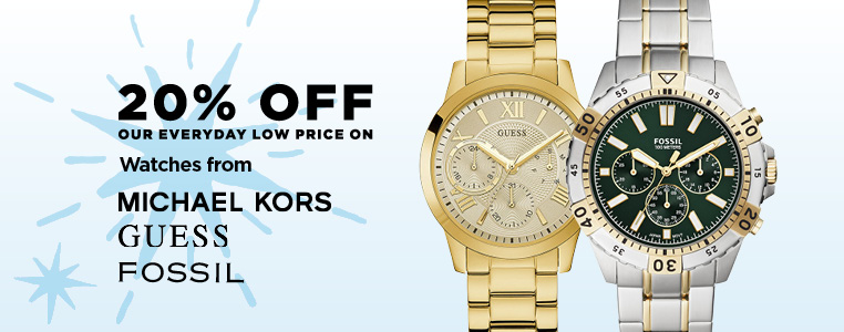 20% off Watches from Guess, Michael Kors, Fossil