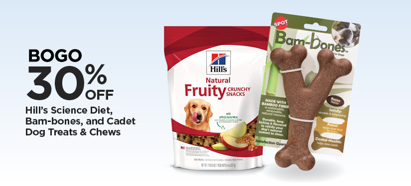 BOGO 30% Hill's Science Diet Natural, Bambone, and Cadet Dog Treats & Chews