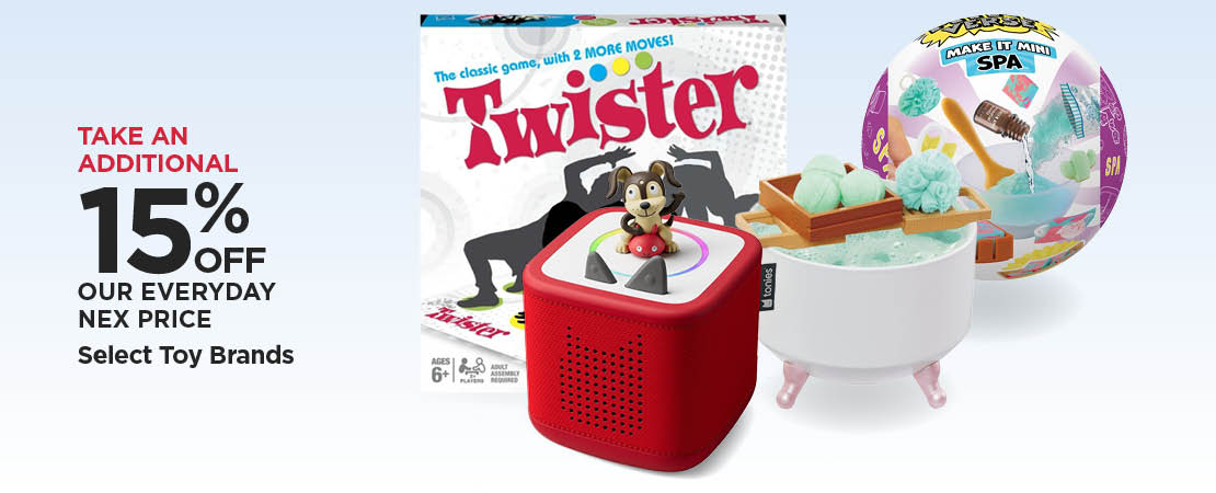 Take An Additional 15% Off Our Everyday NEX Price Select Toy Brands
