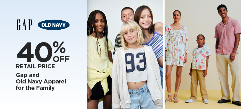 40% Off Retail Price Gap and Old Navy Apparel for the Family