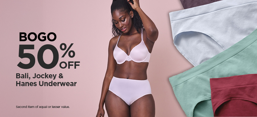 BOGO 50% Bali, Jockey & Hanes Underwear