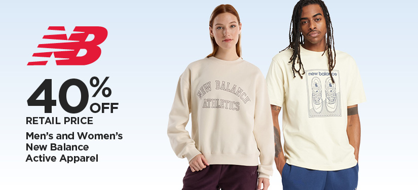 40% Off Retail Price Men's and Women's New Balance Active Apparel