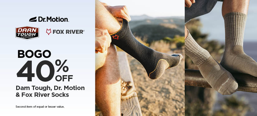 BOGO 40% Darn Tough, Dr. Motion & Fox River Socks