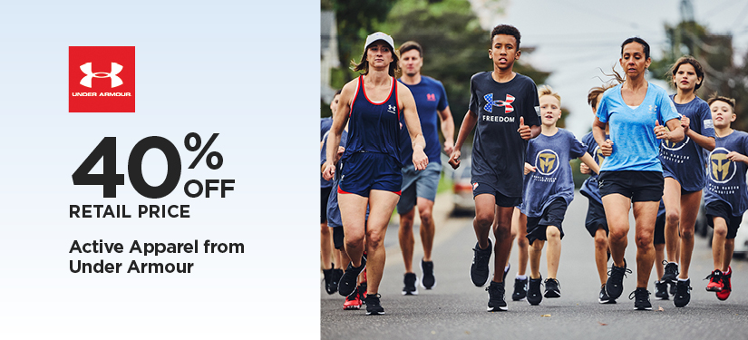 40% Off Retail Price Active Apparel from Under Armour