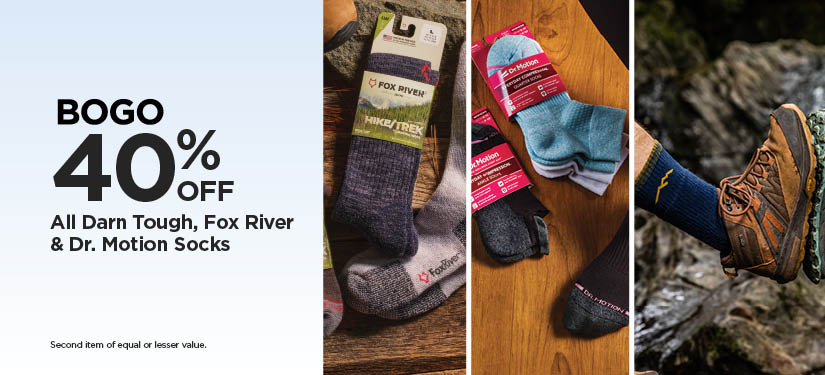 BOGO 40% All Darn Tough, Fox River & Dr. Motion Socks