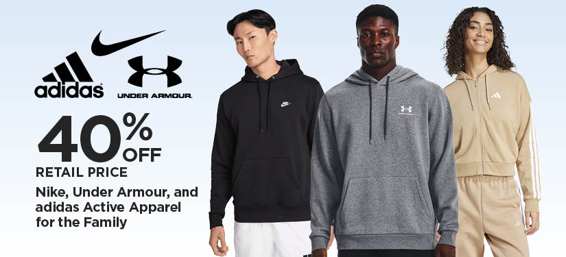 40% Off Retail Price Nike, Under Armour, and adidas Active Apparel for the Family