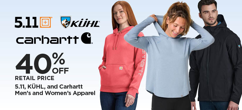 40% Off Retail Price 5.11, KÜHL, and Carhartt Men's and Women's Apparel