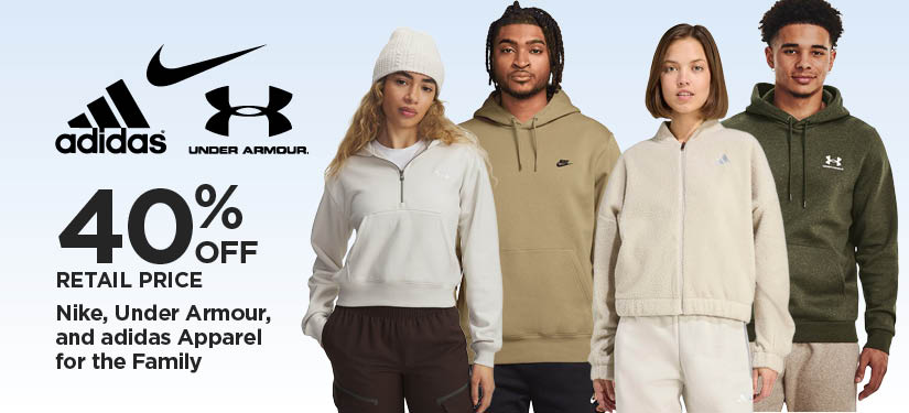 40% Off Retail Price Nike, Under Armour, and adidas Apparel for the Family