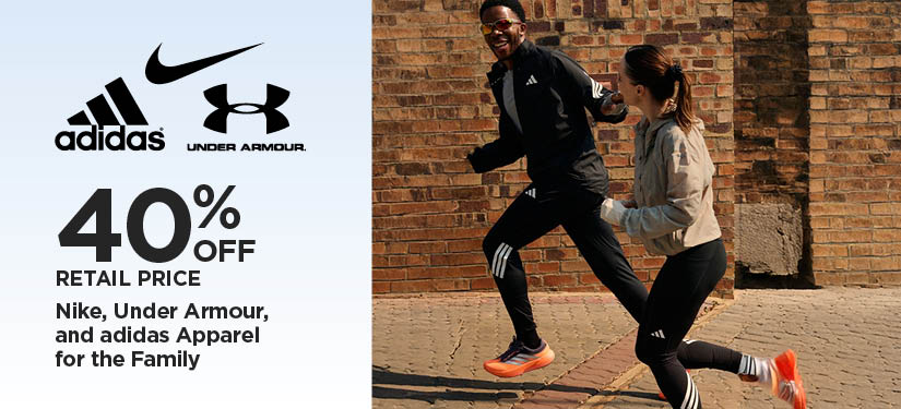 40% Off Retail Price Nike, Under Armour, and adidas Apparel for the Family