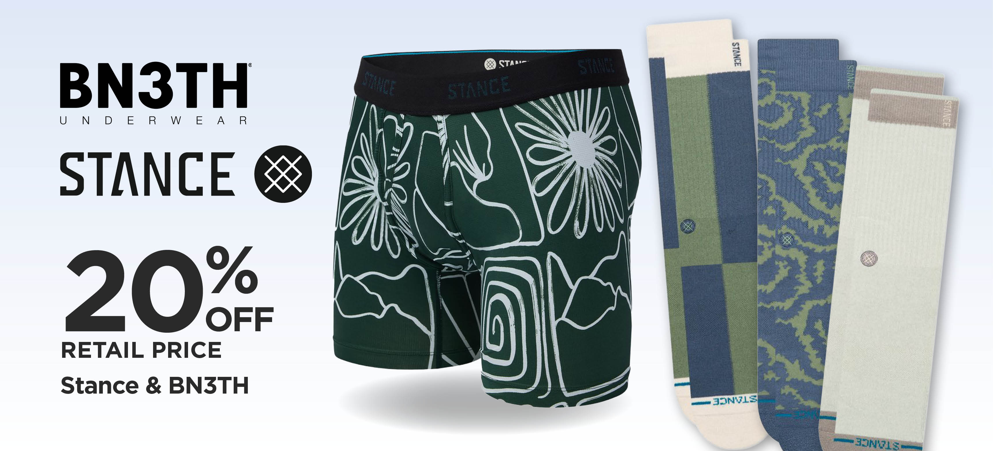 20% Off Retail Price Stance & BN3TH