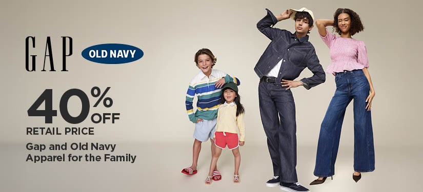 40% Off Retail Price Gap and Old Navy Apparel for the Family