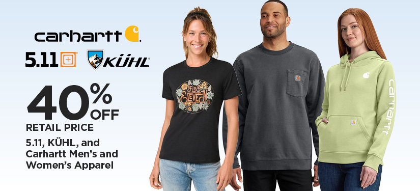 40% Off Retail Price 5.11, KÜHL, and Carhartt Men's and Women's Apparel