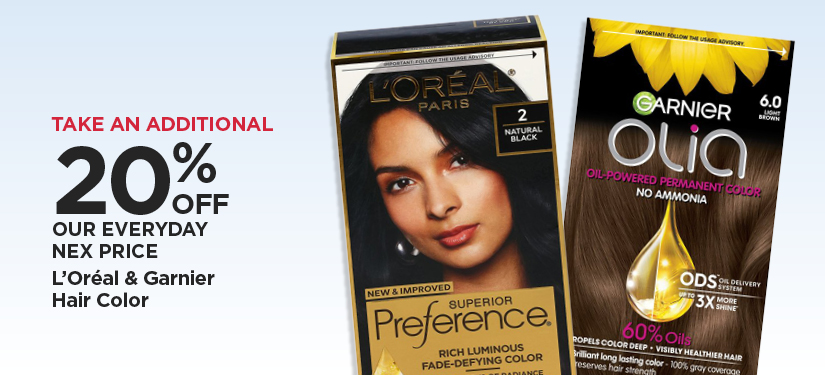 Take An Additional 20% Off Our Everyday NEX Price L'Oréal & Garnier Hair Color