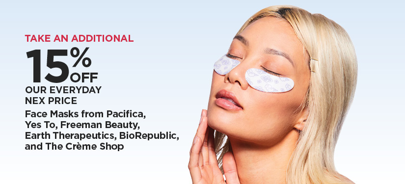 Take An Additional 15% Off Our Everyday NEX Price Face Masks from Pacifica, Yes To, Freeman Beauty, Earth Therapeutics, BioRepublic & The Crème Shop