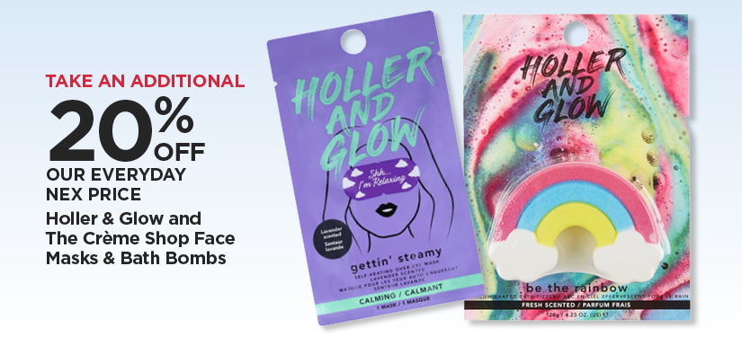 Take An Additional 20% Off Our Everyday NEX Price Holler & Glow and The Crème Shop Face Masks & Bath Bombs