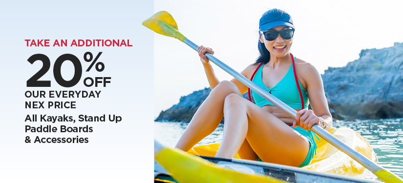 Take An Additional 20% Off Our Everyday NEX Price All Kayaks, Stand Up Paddle Boards & Accessories