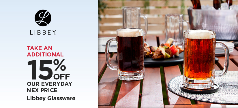 Take An Additional 15% Off Our Everyday NEX Price Libbey Glassware
