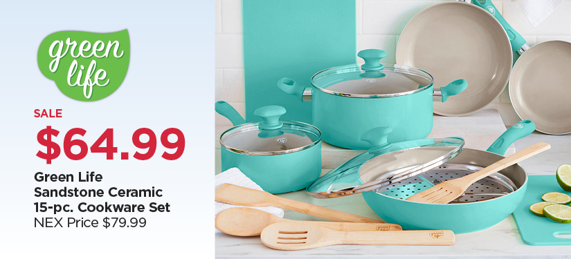 Green Life Sandstone Ceramic 15-pc Cookware Set, Reg $79.99
