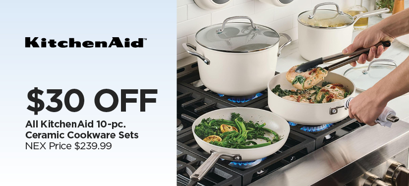 $30 Off All KitchenAid 10-pc. Ceramic Cookware Sets, Reg $239.99