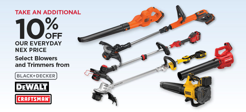 Select Blowers and Trimmers from Craftsman, Dewalt, and Black & Decker