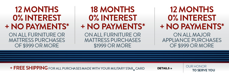 Special furniture and mattress offers with Mil Star Card