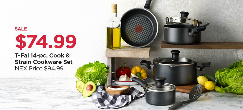 $74.99 T-Fal 14-pc. Cook & Strain Cookware Set, Reg $94.99