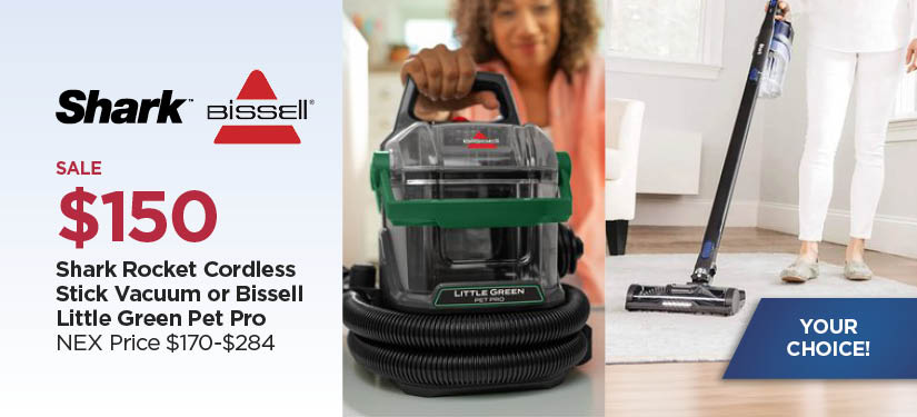 Your Choice $150 Shark Rocket Cordless Stick Vacuum or Bissell Little Green Pet Pro, Reg $170-284
