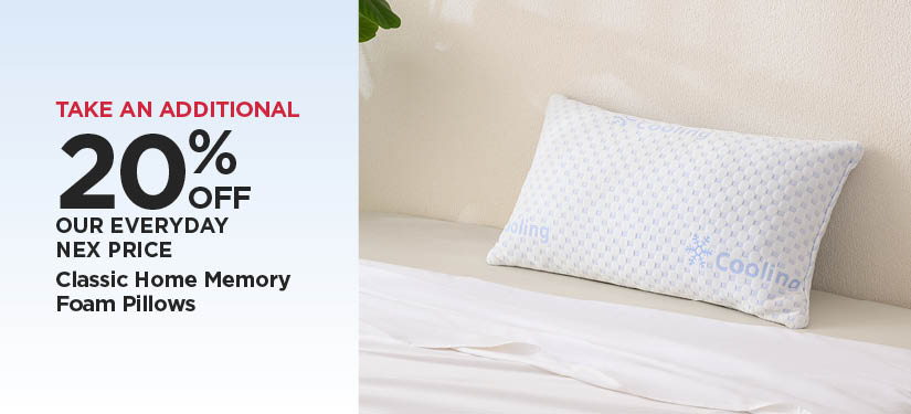 Take An Additional 20% Off Our Everyday NEX Price Classic Home Memory Foam Pillows