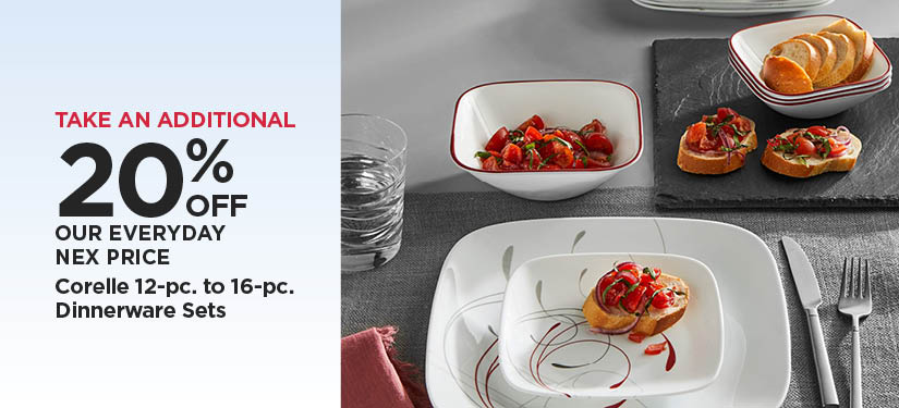 Take An Additional 20% Off Our Everyday NEX Price Corelle 12-pc. to 16-pc. Dinnerware Sets