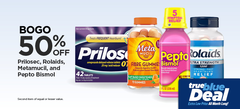 BOGO 50% Prilosec, Rolaids, Metamucil, and Pepto Bismol