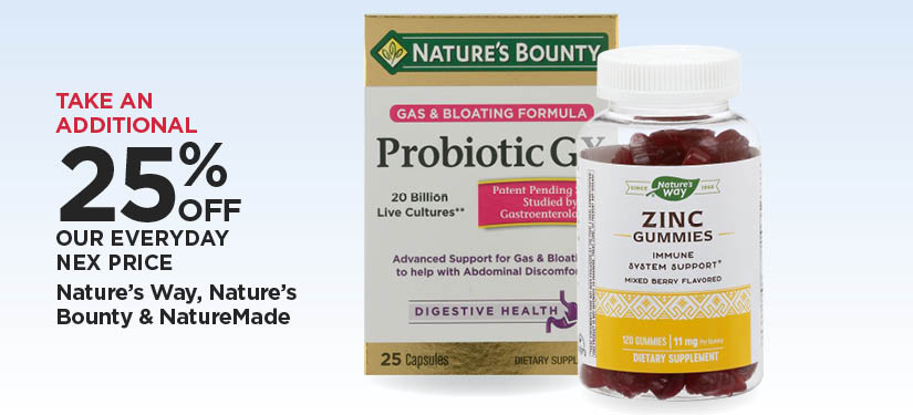 Take An Additional 25% Off Our Everyday NEX Price Nature's Way, Nature's Bounty & NatureMade