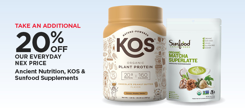 Take An Additional 20% Off Our Everyday NEX Price Ancient Nutrition, KOS & Sunfood Supplements
