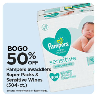 BOGO 50% Pampers Swaddlers Super Packs & Sensitive Wipes