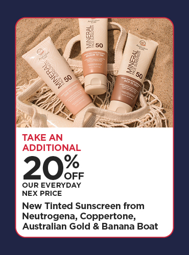 20% Off Our Everyday NEX Price Tinted Sunscreen from Neutrogena, Coppertone, Australian Gold & Banana Boat