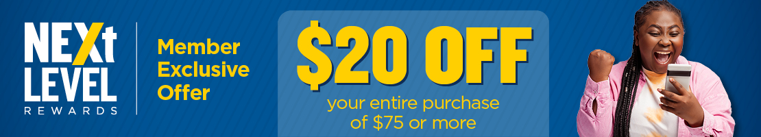 $20 off $75 NEXt Level Rewards coupon